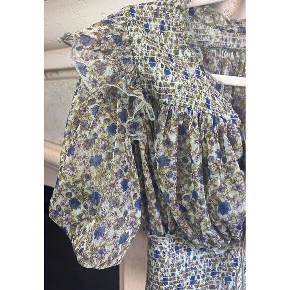 Free People Beatrice Floral-print Smocked Top In Mint Combo Size Small - Picture 8 of 12